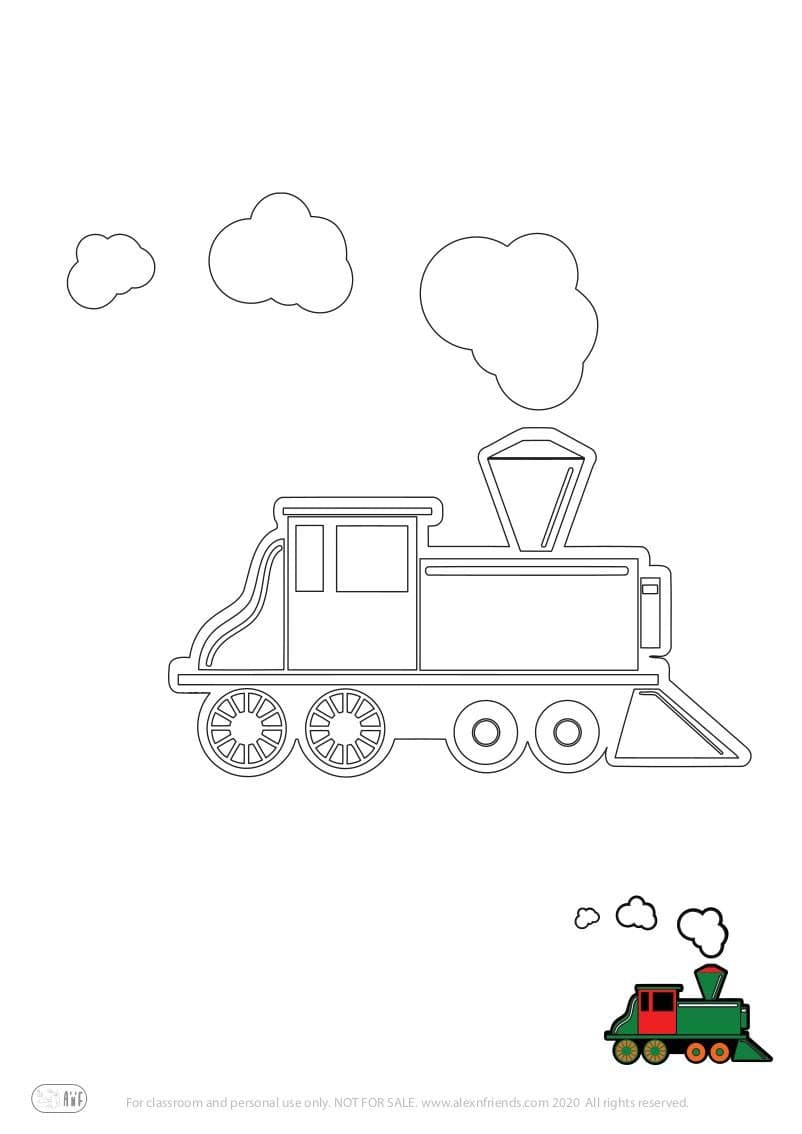 Learning activity for kids. Free printable coloring page of train
