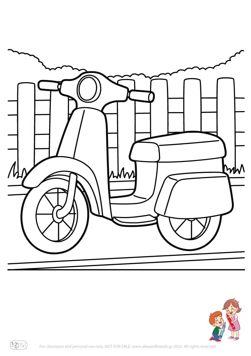 Motorcycle. Simple coloring page printable for toddlers and preschoolers
