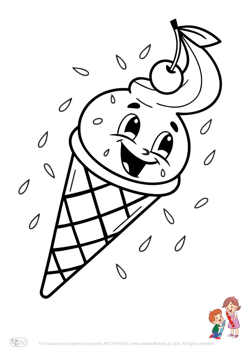 Ice cream. Simple coloring page printable for toddlers and preschoolers