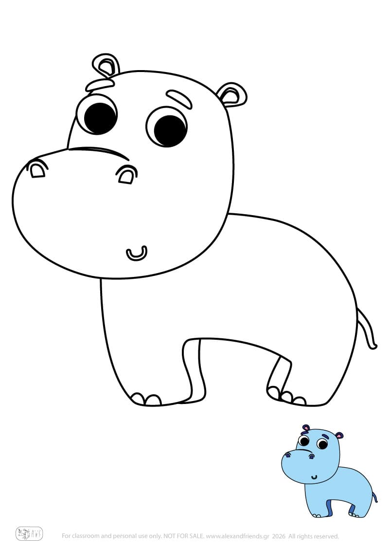 Hippopotamus. Printable animal coloring pages for preschoolers collection – Alex'n'Friends