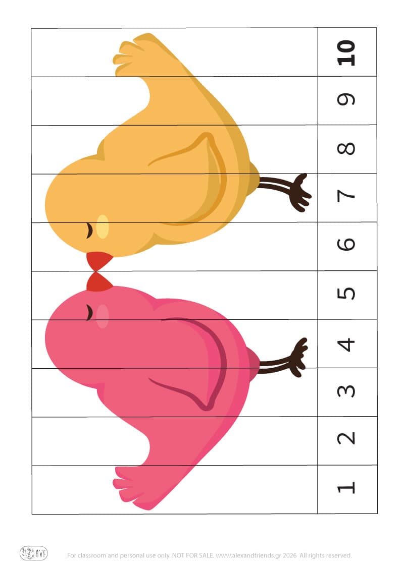 Birds. Printable educational number puzzle. Learn numbers activity for kids