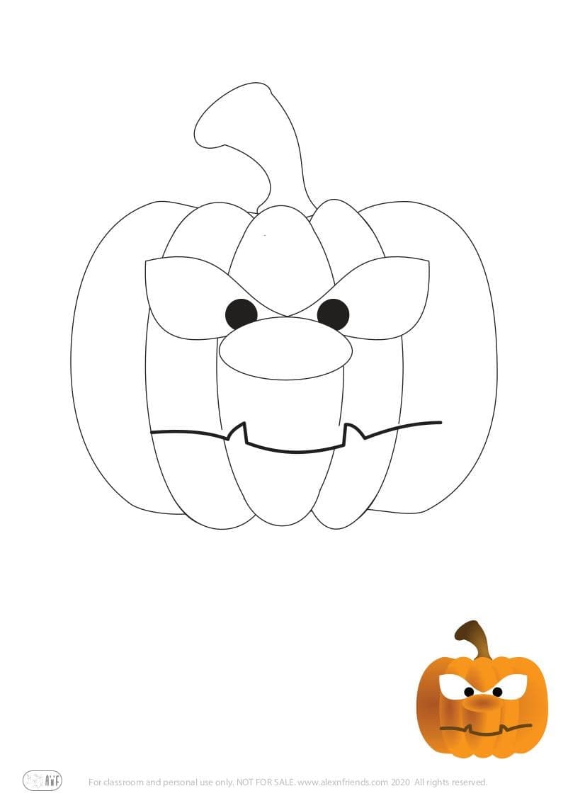 Halloween. Free printable coloring page for kids. Angry pumpkin.