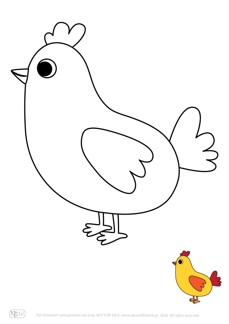 Chicken. Printable animal coloring pages for preschoolers collection – Alex'n'Friends