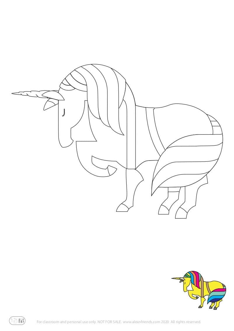 Learning activity for kids. Free printable coloring page of a unicorn