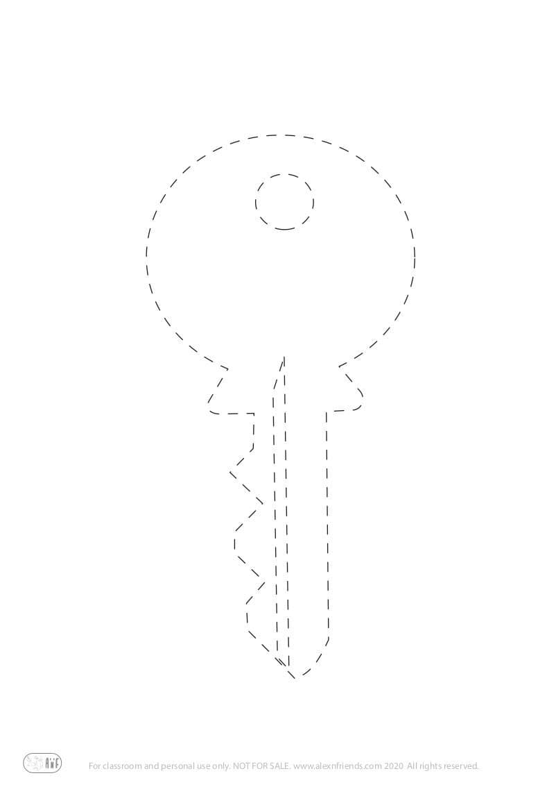 Free printable pre-writing worksheet for preschoolers. A key.