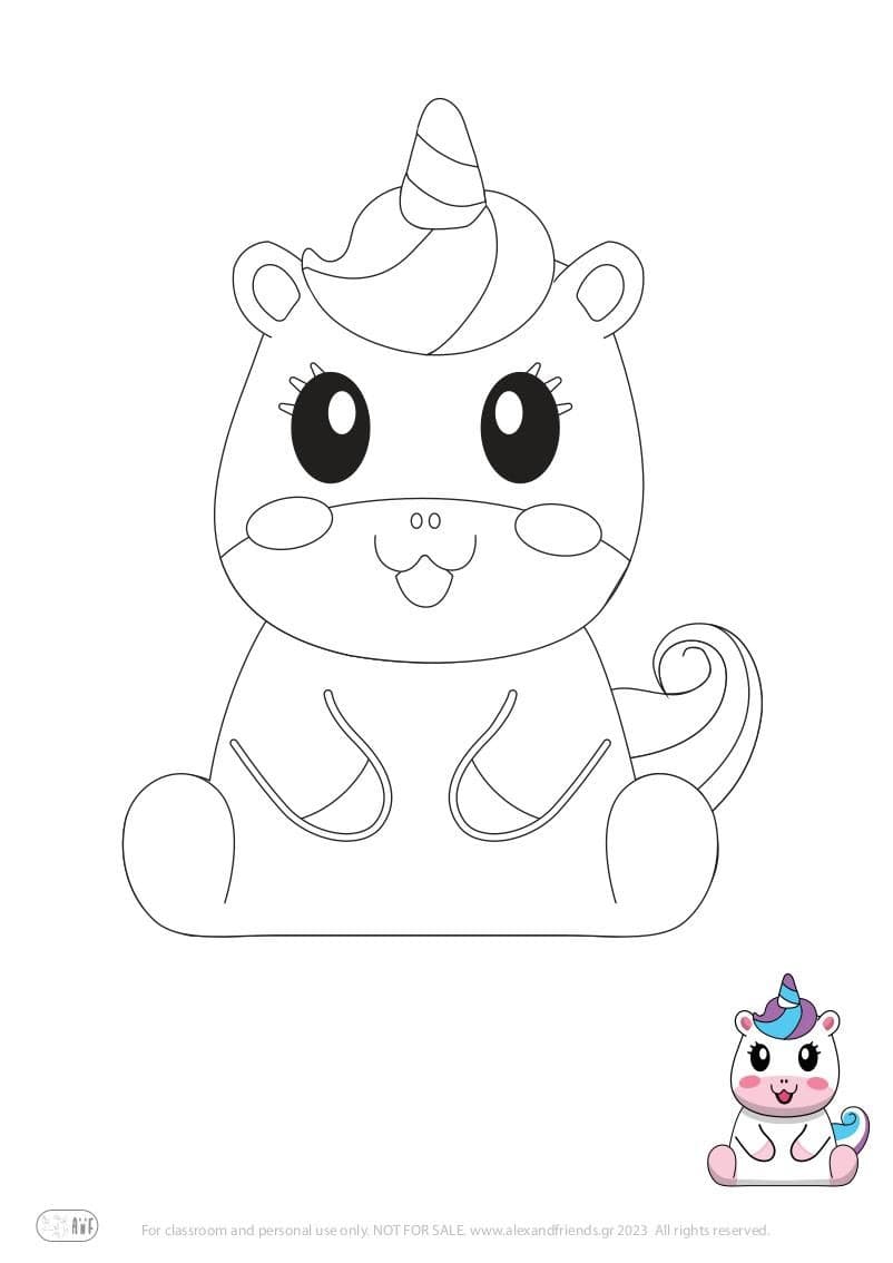 Free Coloring Pages for kids toddlers preschool kindergarten. Unicorn.
