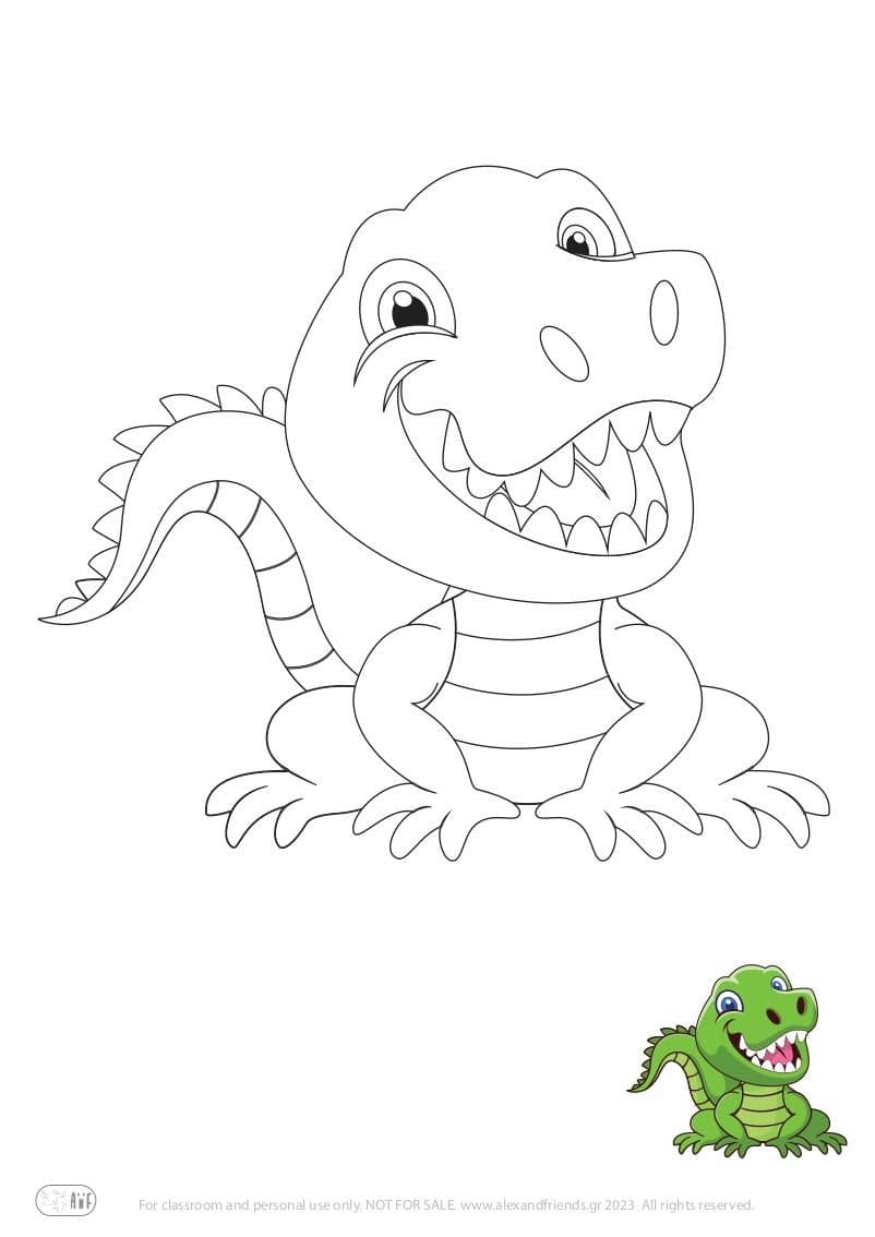 Free Coloring Pages for kids toddlers preschool kindergarten. Crocodile.