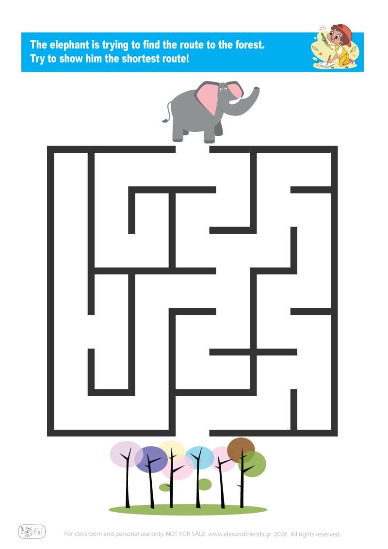 Educational activity for preschoolers. Printable maze. 