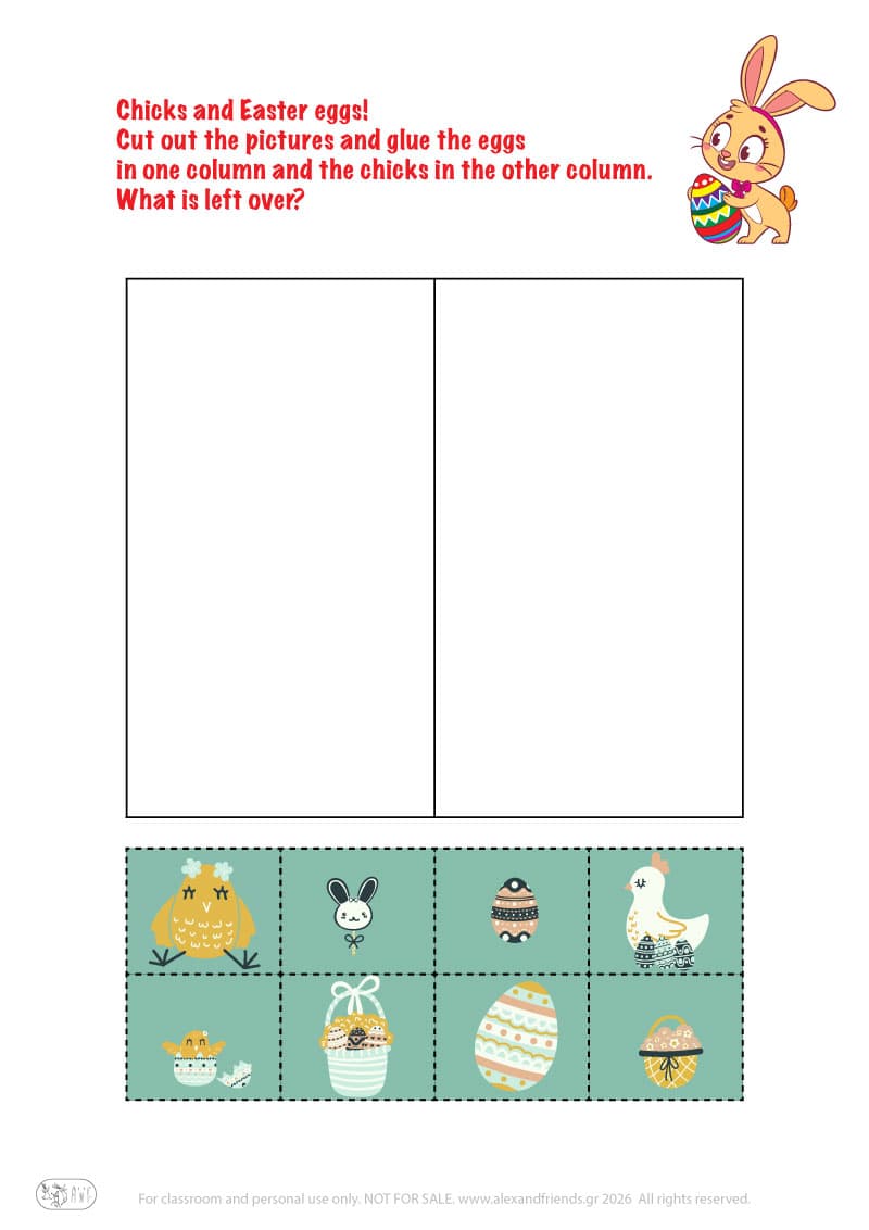 Cut and glue. Printable Easter preschool worksheet 