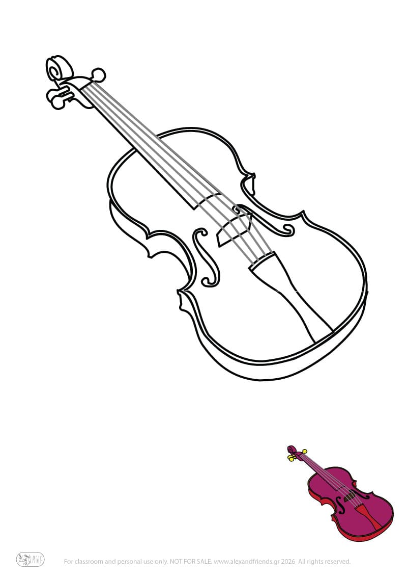 Εκπαιδευτική δραστηριότητα για παιδιά. Δωρεάν εκτυπώσιμο φύλλο ζωγραφικής με βιολί