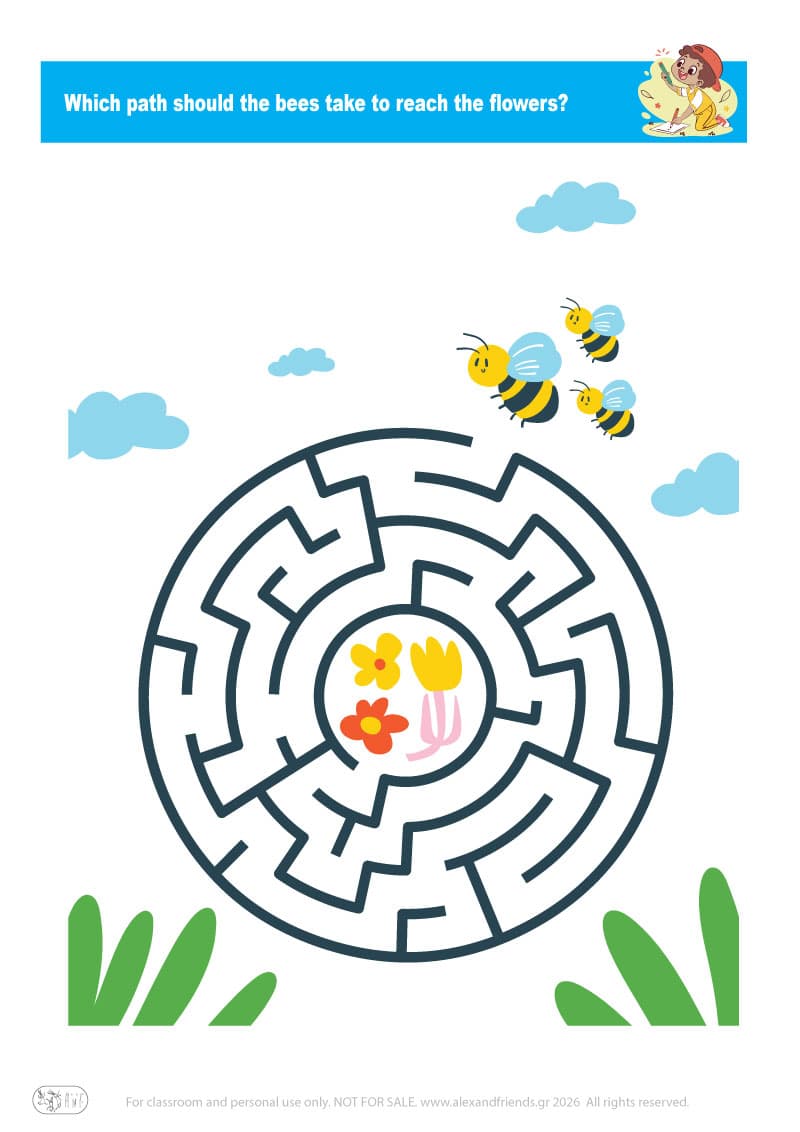 Educational activity for preschoolers. Free printable maze.