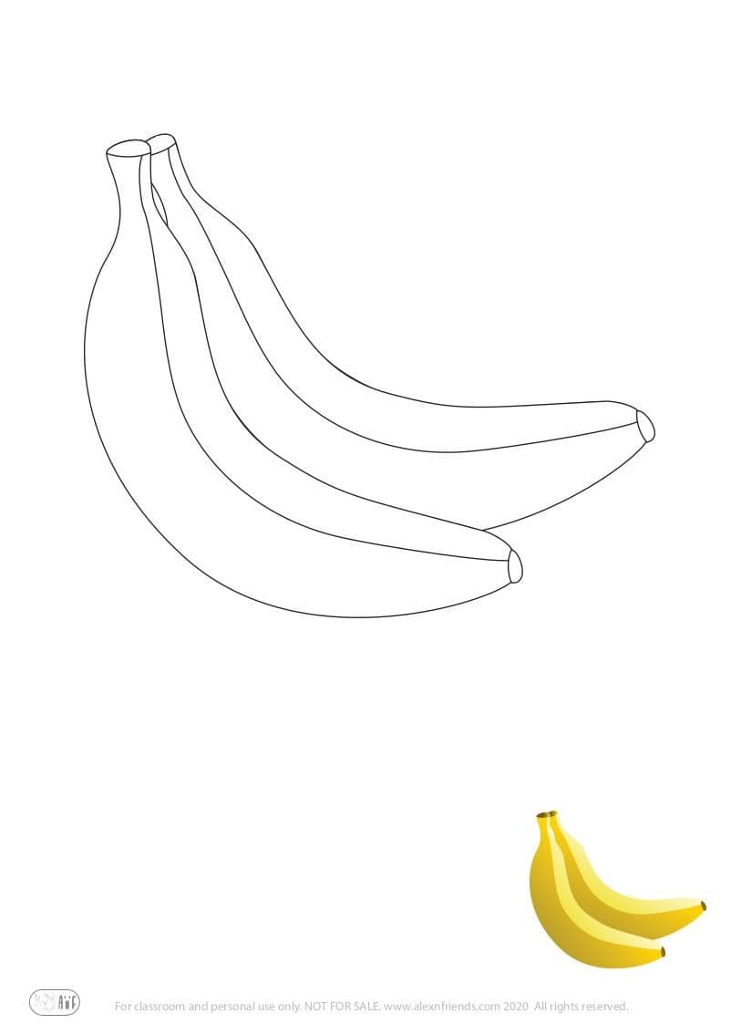 Learning activity for kids. Free printable coloring page of a banana