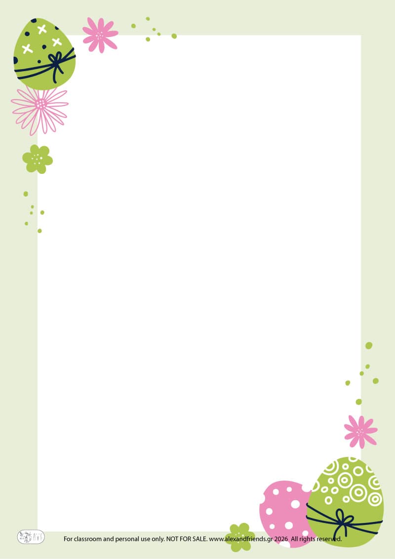Easter eggs. Printable Easter writing paper for kids with festive spring designs