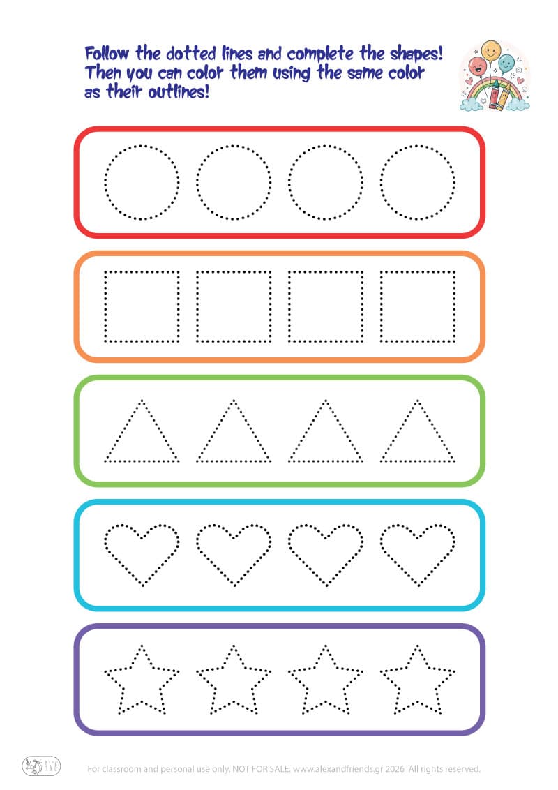 Prewriting exercise with shapes and colors