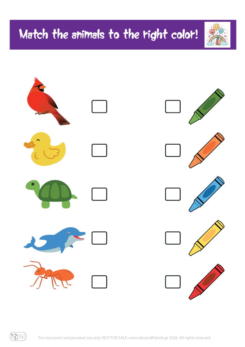 Match the animals to the right color!