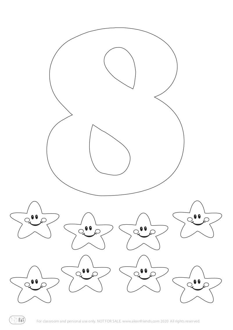 Free printable coloring page for kids. Learning number 8
