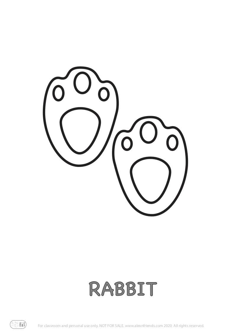 Educational activity for preschoolers with free printables. Playing with animal paw prints. Rabbit.