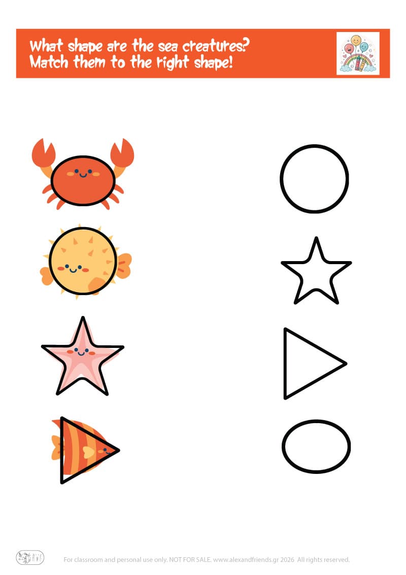 Match the sea creatures with the correct shape