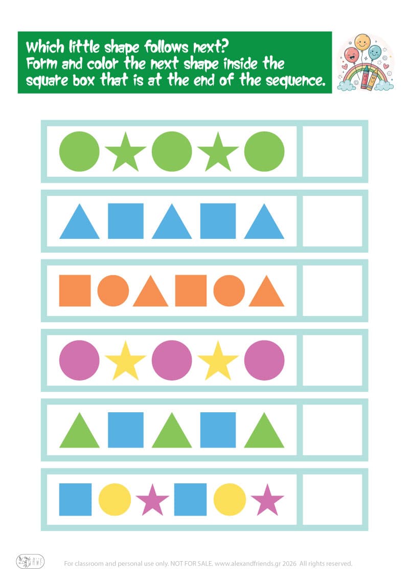 Prewriting exercise with shapes and colors