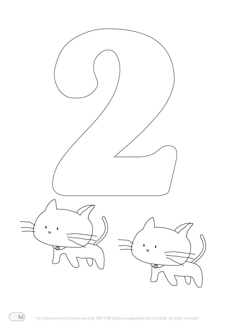 Free printable coloring page for kids. Learning number 2