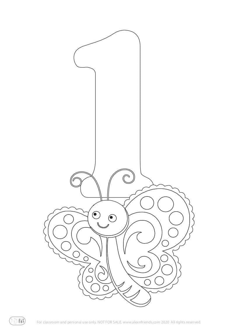 Free printable coloring page for kids. Learning number 1