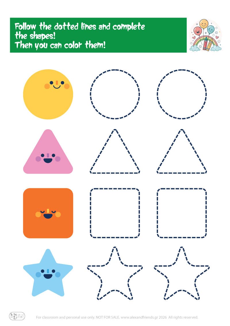 Prewriting exercise with shapes and colors