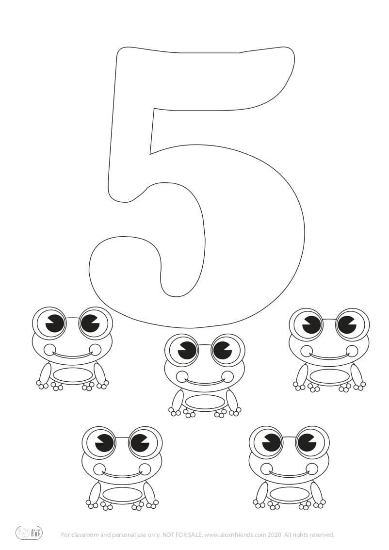 Cute free printable coloring page for kids. Learning number 5