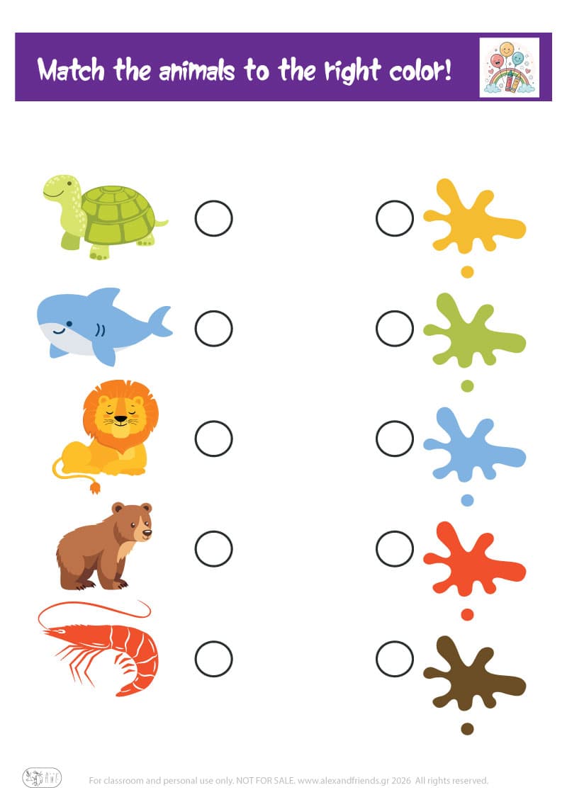 Match the animals to the right color!