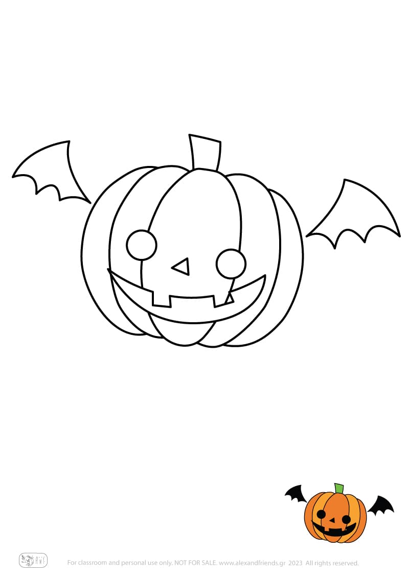 Halloween. Free printable coloring page for kids. Pumpkin.