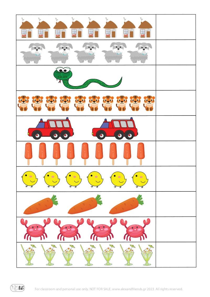 Free printables for kindergarten. Learning numbers 1-10. Worksheets for toddlers.