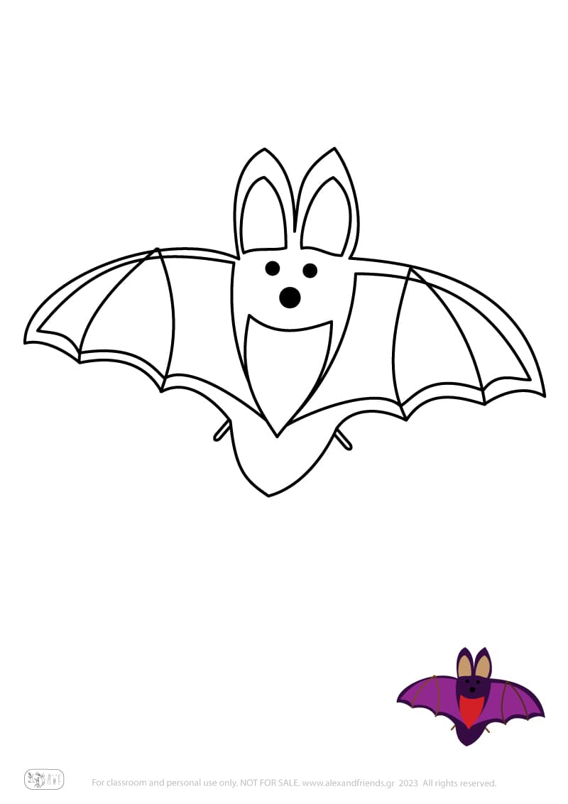 Halloween. Free printable coloring page for kids. Bat.