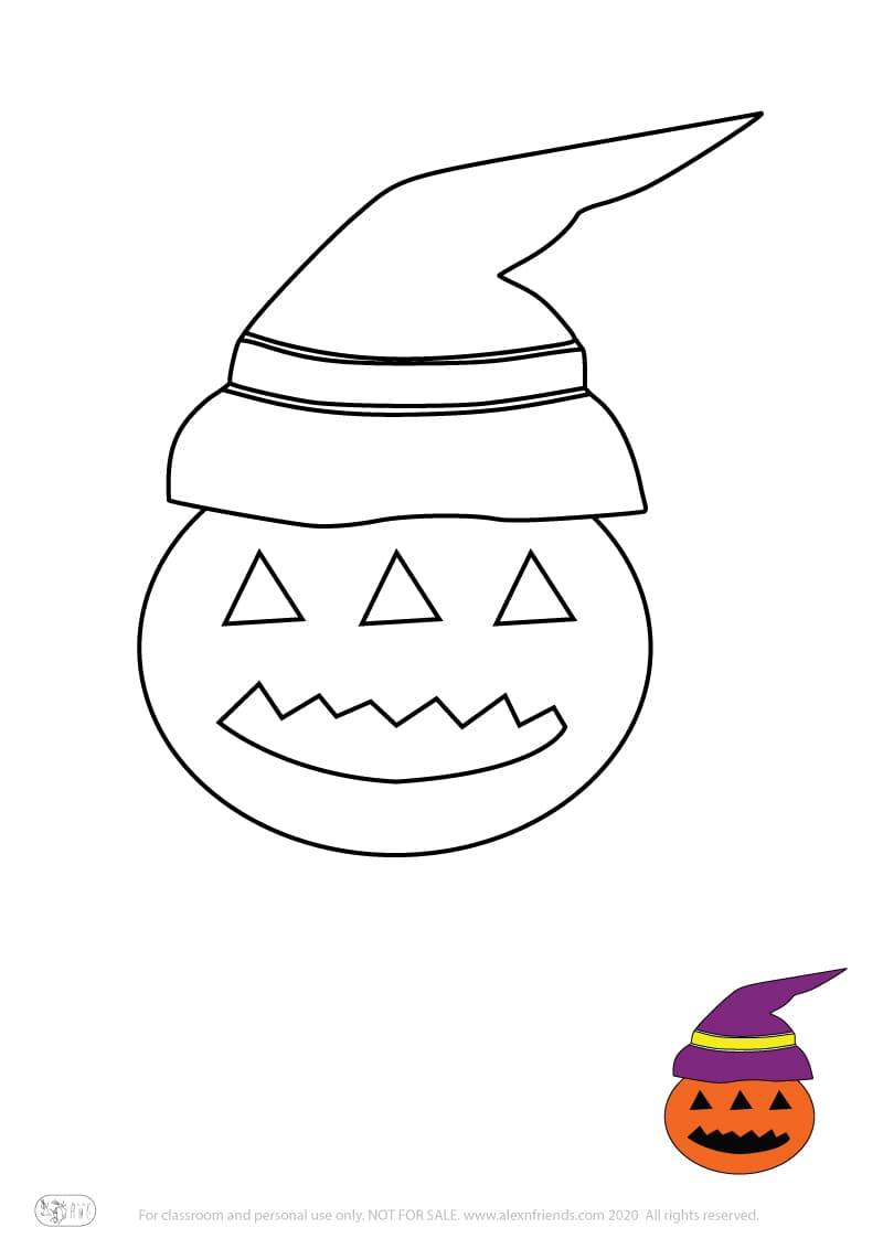 Halloween. Free printable coloring page for kids. Scary pumpkin.