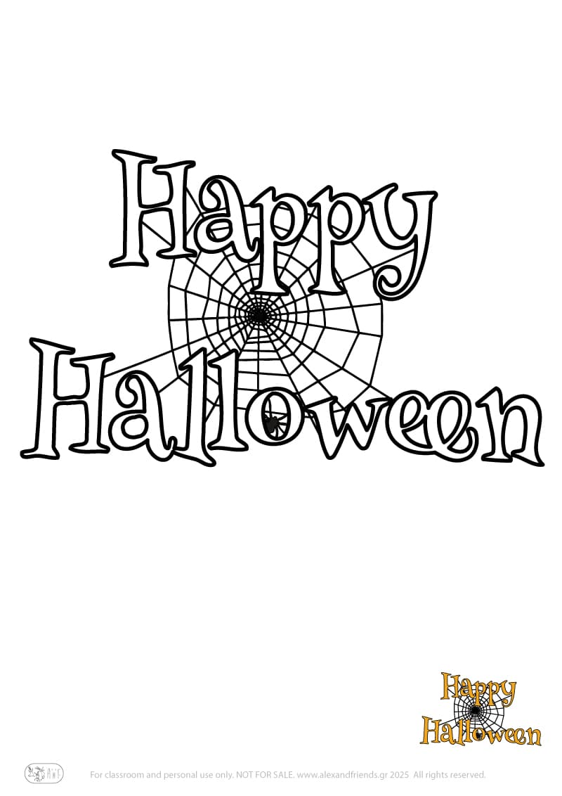 Halloween. Free printable coloring page for kids. Happy Halloween with spider web.