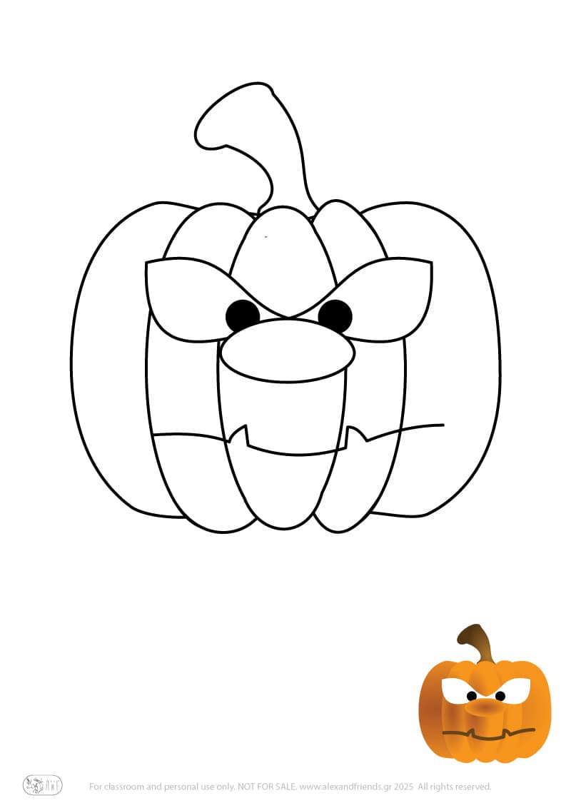 Halloween. Free printable coloring page for kids. Angry pumpkin.