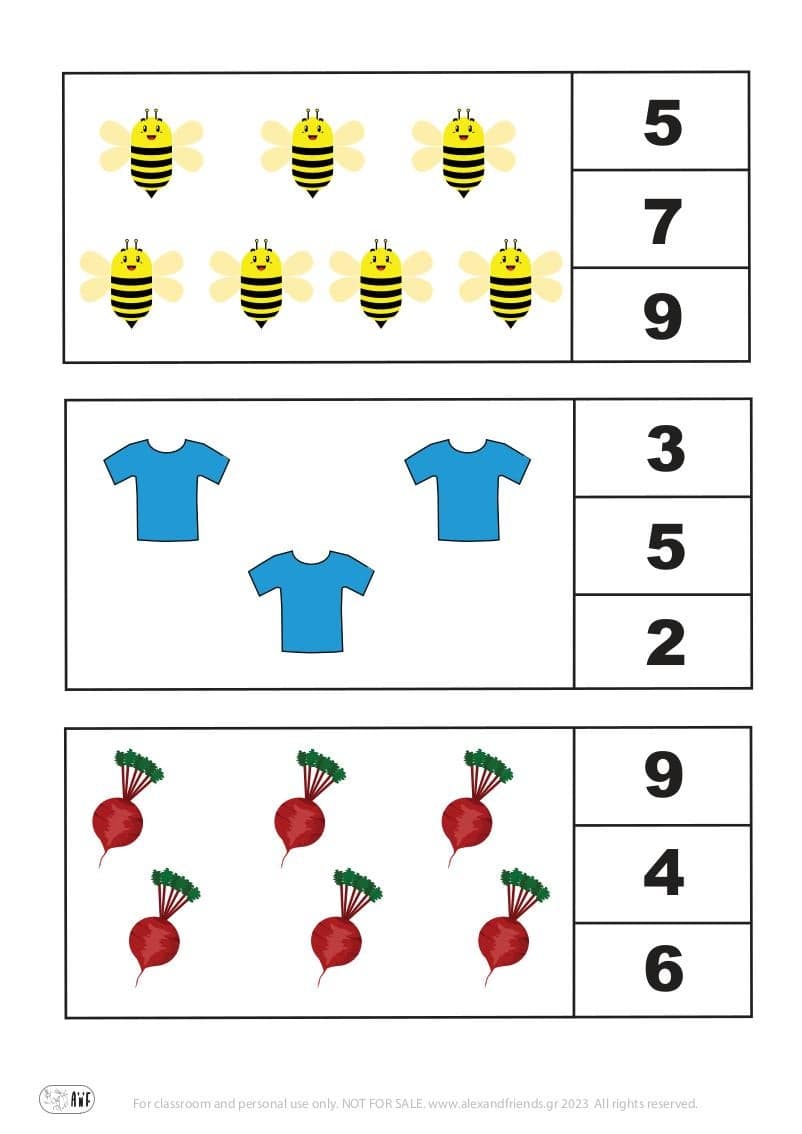 Free printables for kindergarten. Learning numbers 1-10. Worksheets for toddlers.